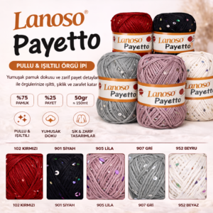 Lanoso Payetto Pullu Cotton El Örgü İpi 50g -